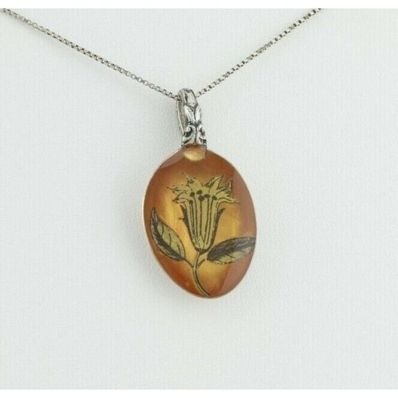 Sterling Silver Acrylic Flower Spoon Necklace 19.5 inch chain - Picture 5 of 9